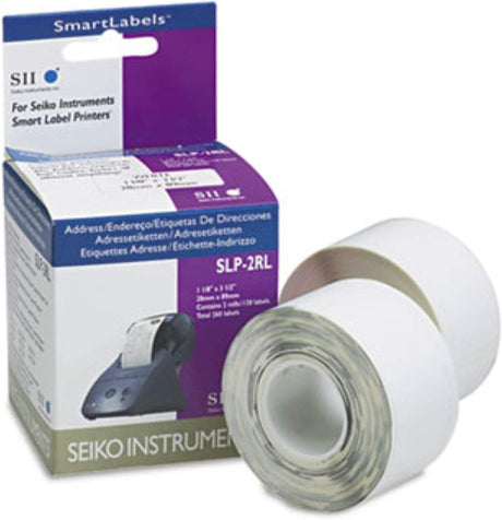 SEIKO Smartlabel SLP-2RL Address Labels, SKPSLP2RL, Rectangle, 25/32" Core, Direct Thermal, White, Paper, 130 Per Roll, 1 8" W X 3 1/2" L