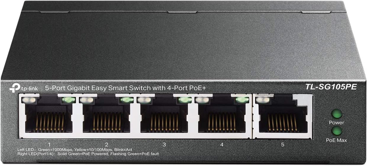TP-Link 5 Port Gigabit PoE Switch | 4 PoE+ Port @65W | Easy Smart | Plug &amp; Play | Limited Lifetime Protection | Shielded Ports | Support QoS, Vlan, IGMP and Link Aggregation (TL-SG105PE) 5 Port w/ 4 PoE+ Port