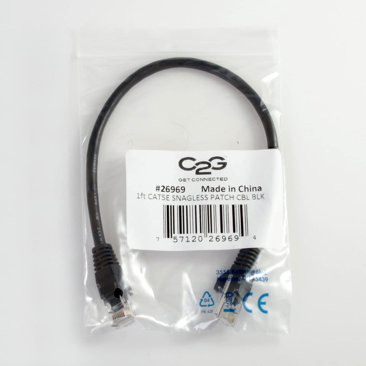 C2g/ cables to go C2G 15208 Cat5e Cable - Snagless Unshielded Ethernet Network Patch Cable, Black (14 Feet, 4.26 Meters)