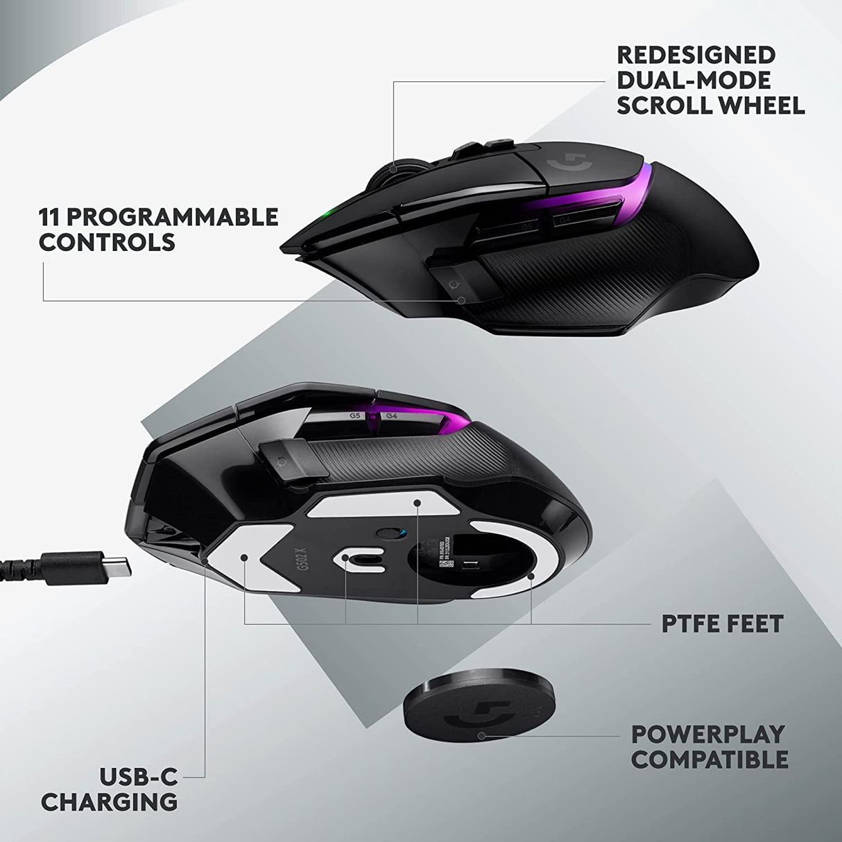 Logitech G502 X PLUS LIGHTSPEED Wireless RGB Gaming Mouse - Optical mouse with LIGHTFORCE hybrid switches, LIGHTSYNC RGB, HERO 25K gaming sensor, compatible with PC - macOS/Windows - Black Black Wireless RGB