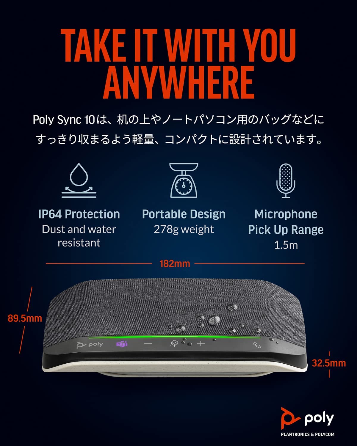 Poly Sync 10 USB Speakerphone (Plantronics) - Two-In-One Portable Spea –