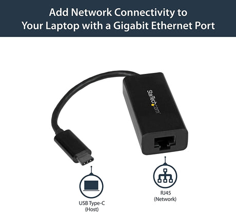 StarTech.com USB 3.1 Type C to Gigabit Ethernet Adapter – 10/100/1000 – Thunderbolt 3 Compatible – Windows and Mac – RJ45 LAN Network Converter (US1GC30B) Black Ethernet