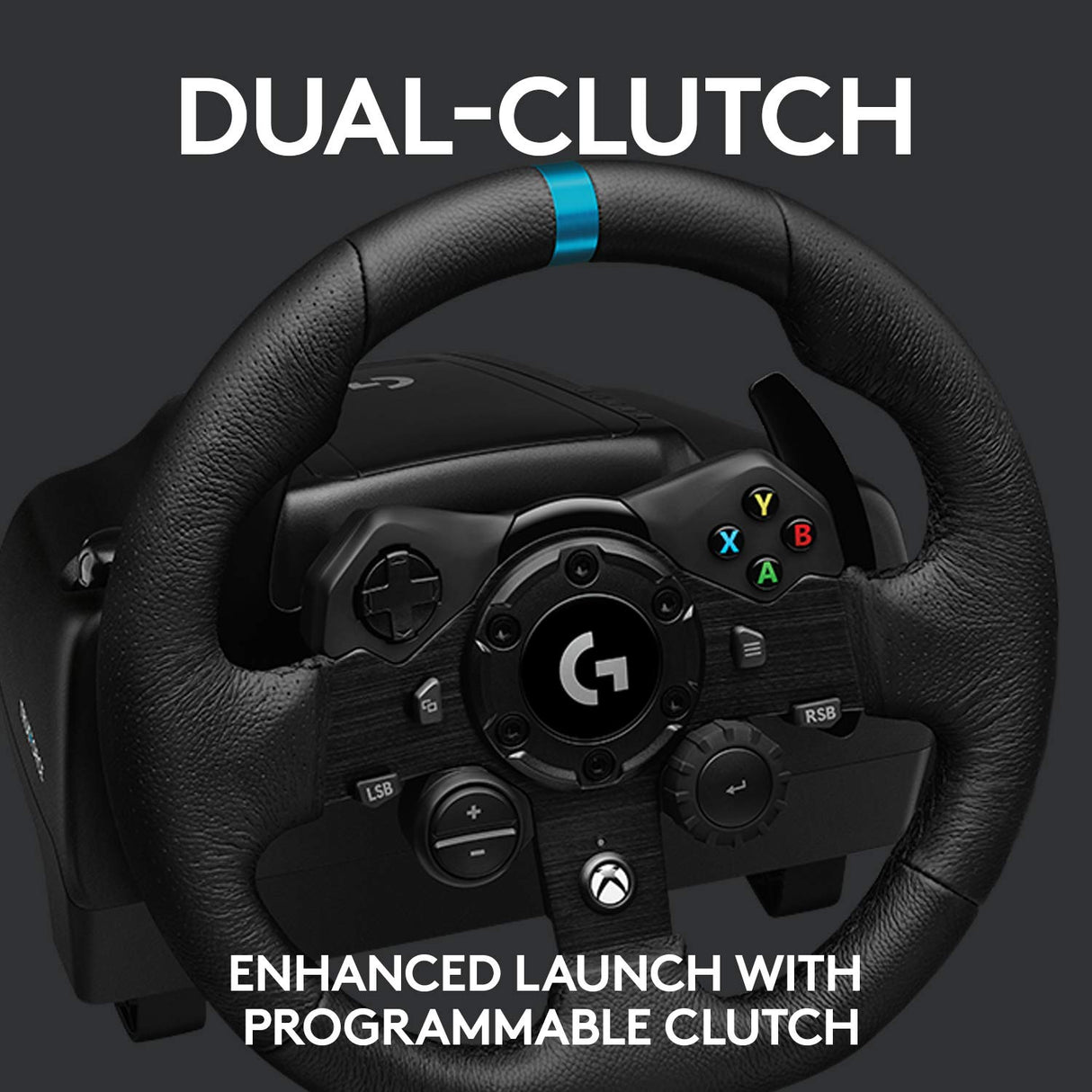 Logitech G923 Racing Wheel and Pedals for Xbox X|S, Xbox One and PC featuring TRUEFORCE up to 1000 Hz Force Feedback, Responsive Pedal, Dual Clutch Launch Control, and Genuine Leather Wheel Cover Xbox|PC Wheel Only