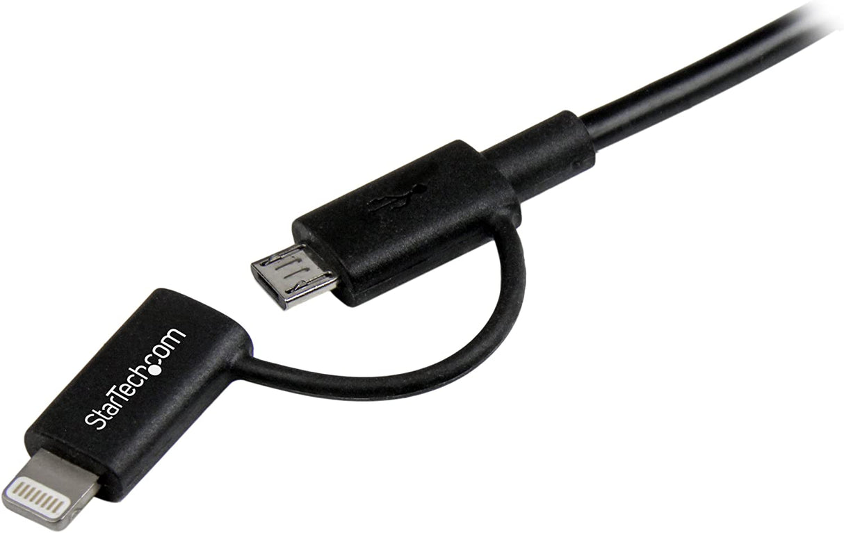 StarTech.com 1m (3 ft) Black Apple 8-pin Lightning Connector or Micro USB to USB Combo Cable for iPhone iPod iPad - Charge and Sync Cable (LTUB1MBK)