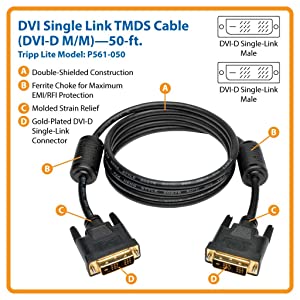 Tripp Lite DVI Single Link Cable, Digital TMDS Monitor Cable (DVI-D M/M) 50-ft.(P561-050) White 50-feet