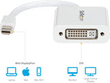StarTech.com Mini DisplayPort to DVI Adapter - Mini DP to DVI-D Converter - 1080p Video - mDP or Thunderbolt 1/2 Mac/PC to DVI Monitor - mDP 1.2 to DVI Single-Link Adapter Dongle - White (MDP2DVIW)