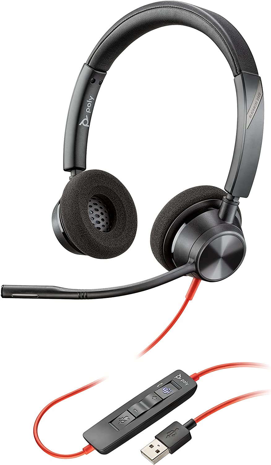 Poly Plantronics - Blackwire 3320 - Wired, Dual-Ear (Stereo) Headset with Boom Mic - USB-A to connect to your PC, Mac or Cell Phone - Works with Teams (Certified), Zoom &amp; more Normal Dual-Ear Headset