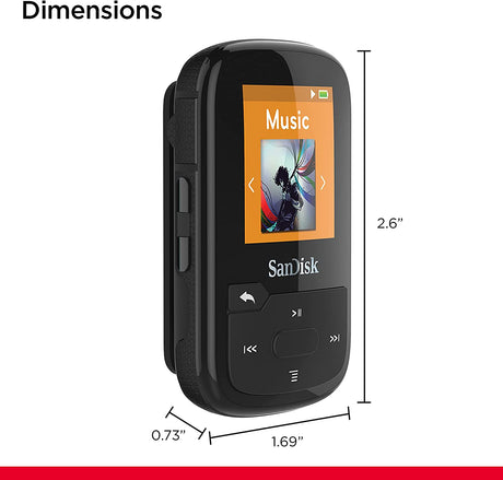 SanDisk 16GB Clip Sport Plus MP3 Player, Black - Bluetooth, LCD Screen, FM Radio - SDMX28-016G-G46K Black 16GB MP3 Player