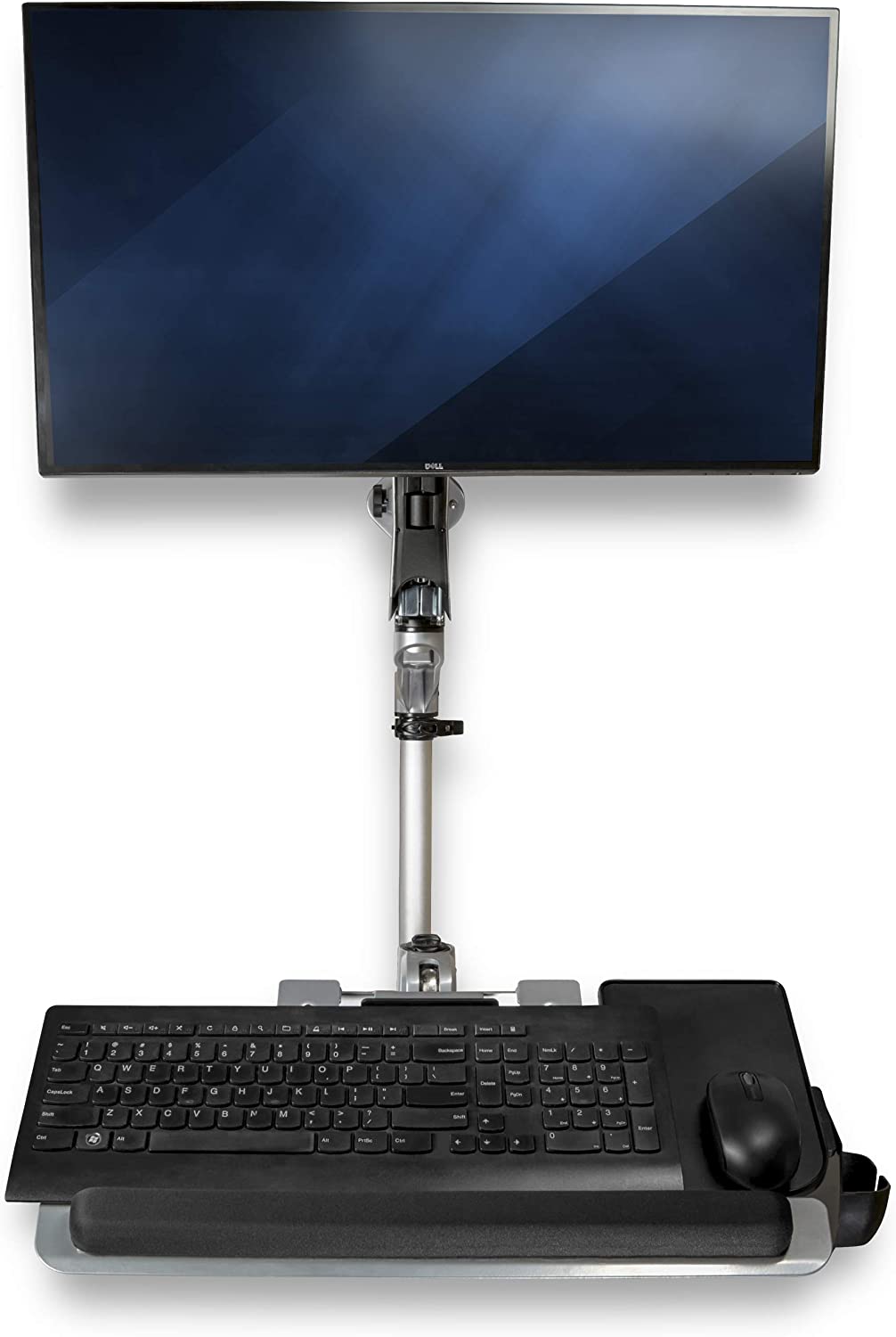 StarTech.com Wall Mount Workstation - Articulating Standing Desk w/Ergonomic Height Adjustable Monitor Arm &amp; Padded Keyboard Tray - 34" VESA Display - Foldable Wall Mounted Sit Stand (WALLSTSI1)