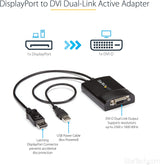 StarTech.com DisplayPort to DVI Dual Link Active Adapter - DisplayPort to DVI-D Adapter Video Converter 2560x1600 60Hz - DP 1.2 to DVI Monitor - USB Powered - Latching DP Connector (DP2DVID2)
