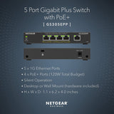 NETGEAR 5 Port PoE Gigabit Ethernet Plus Switch (GS305EPP) - with 4 x PoE+ @ 120W, Desktop or Wall Mount Plus 5 Port | 4xPoE+ 120W