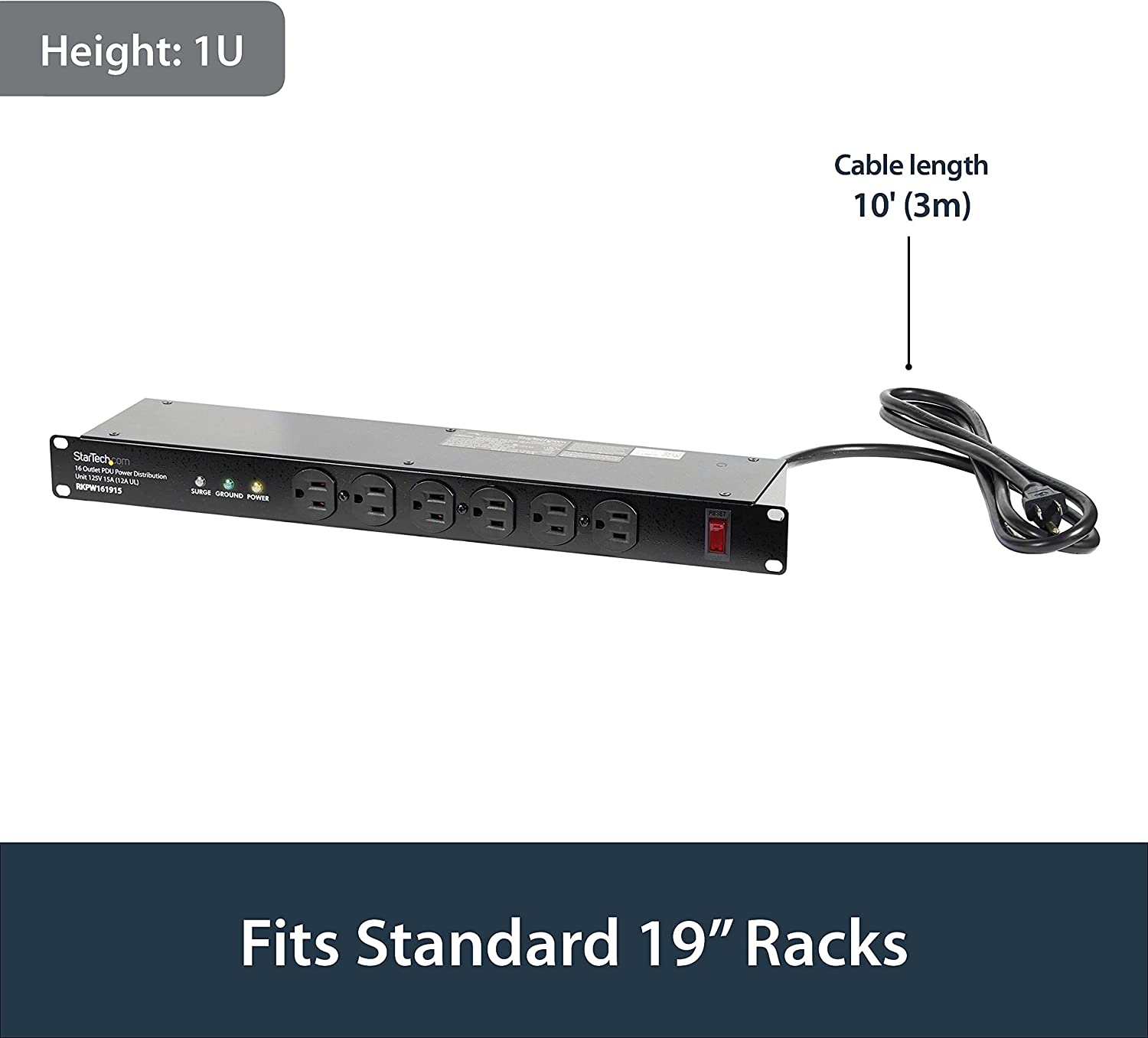 StarTech.com 16 Outlet Horizontal 1U Rack Mount PDU Power Strip for Ne ...