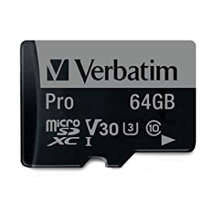 Verbatim 64GB Pro 600X microSDXC Memory Card with Adapter, UHS-I V30 U3 Class 10