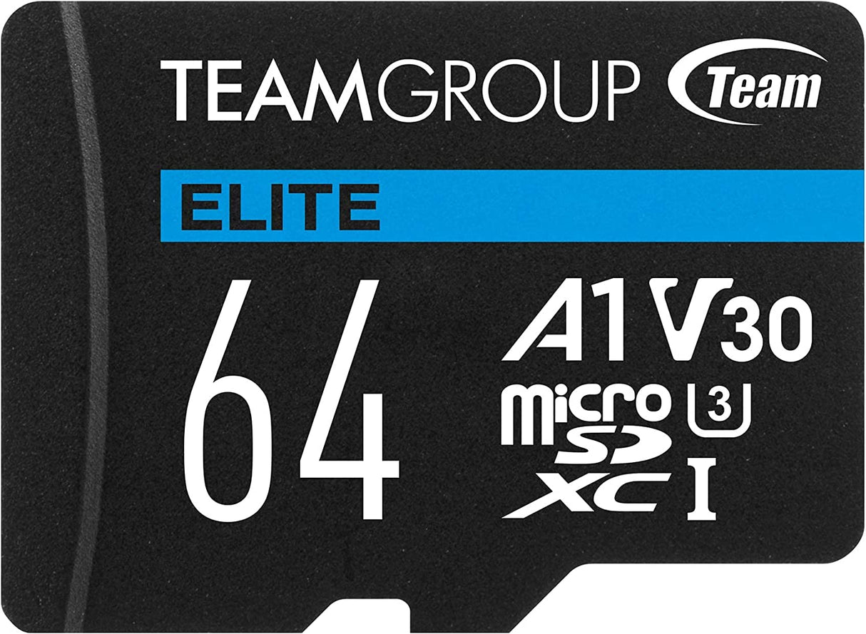 TEAMGROUP Elite A1 64GB Micro SDXC UHS-I U3 V30 A1 4K Read Speed up to 90MB/s High Speed Flash Memory Card with Adapter for Phone, Android Mobile Device, 4K Shooting, Switch TEAUSDX64GIV30A103 64GB Elite A1 U3 V30