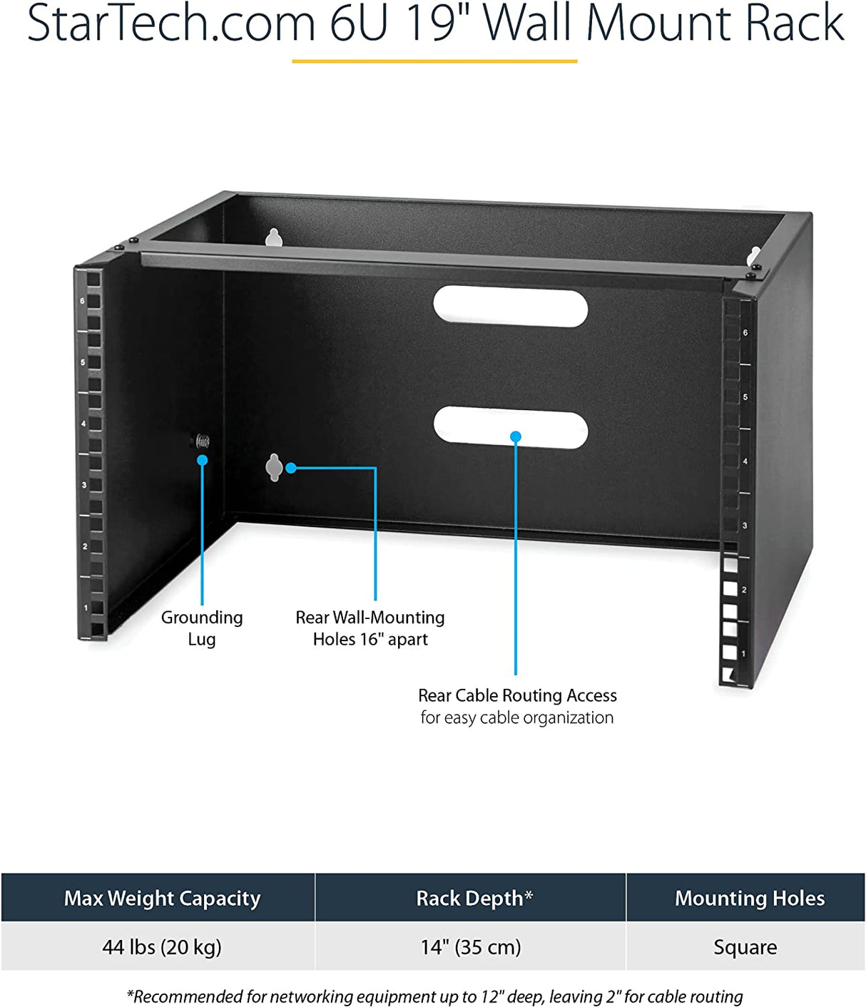 4U Wall Mount Network Rack - 14 Inch Deep (Low Profile) - 19 Patch Panel  Bracket for Shallow Server and IT Equipment, Network Switches - 44lbs/20kg