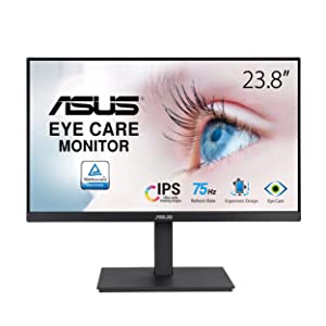 ASUS 23.8” 1080P Monitor (VA24EQSB) - Full HD, IPS, 75Hz, Built-in Speakers, Eye Care, Low Blue Light, Flicker Free, VESA Mountable, Height Adjustment, Frameless, DisplayPort, HDMI, VGA, USB Hub