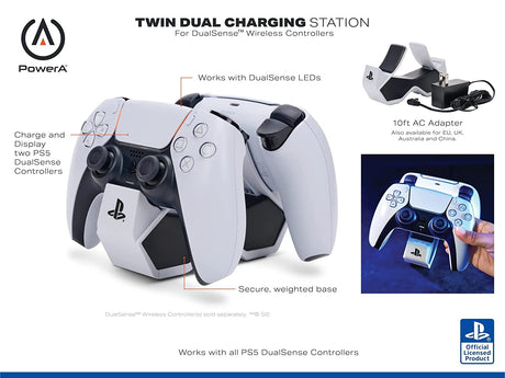 PowerA Twin Charging Station for Dualsense Wireless Controllers, Charge, Sony PlayStation, PS5, Officially Licensed PlayStation 5 Charging Station