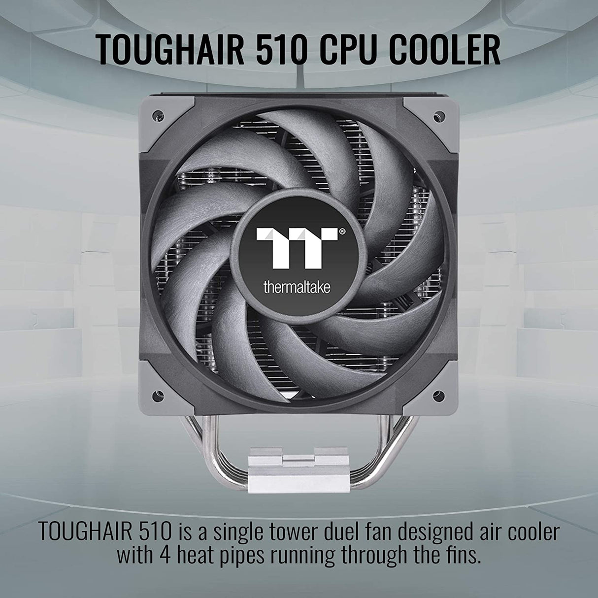 Thermaltake TOUGHAIR 510 180W TDP CPU Cooler, Intel/AMD Universal Socket (LGA 1700/1200), Dual 120mm 2000RPM High Static Pressure PWM Fan with High Performance Copper Heat Pipes CL-P075-AL12BL-A