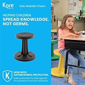 Kore design Kore Kids Pre-Teen Wobble Chair - Flexible Seating Stool for Classroom, Home &amp; School, ADD/ADHD - Made in The USA - Age 10-11, Grade 5-6, Black (18.7in) Black Pre-Teen (18.7in Tall)