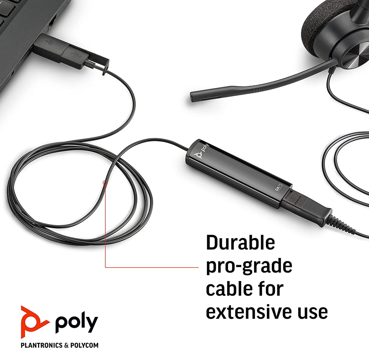 Poly - DA75 USB-A/USB-C digital adapter (Plantronics) - Works with Poly Call Center Quick Disconnect (QD) Headsets - Acoustic Hearing Protection -Works with Avaya, Genesys,&amp;Cisco call center platforms Standard Version Digital Adapter