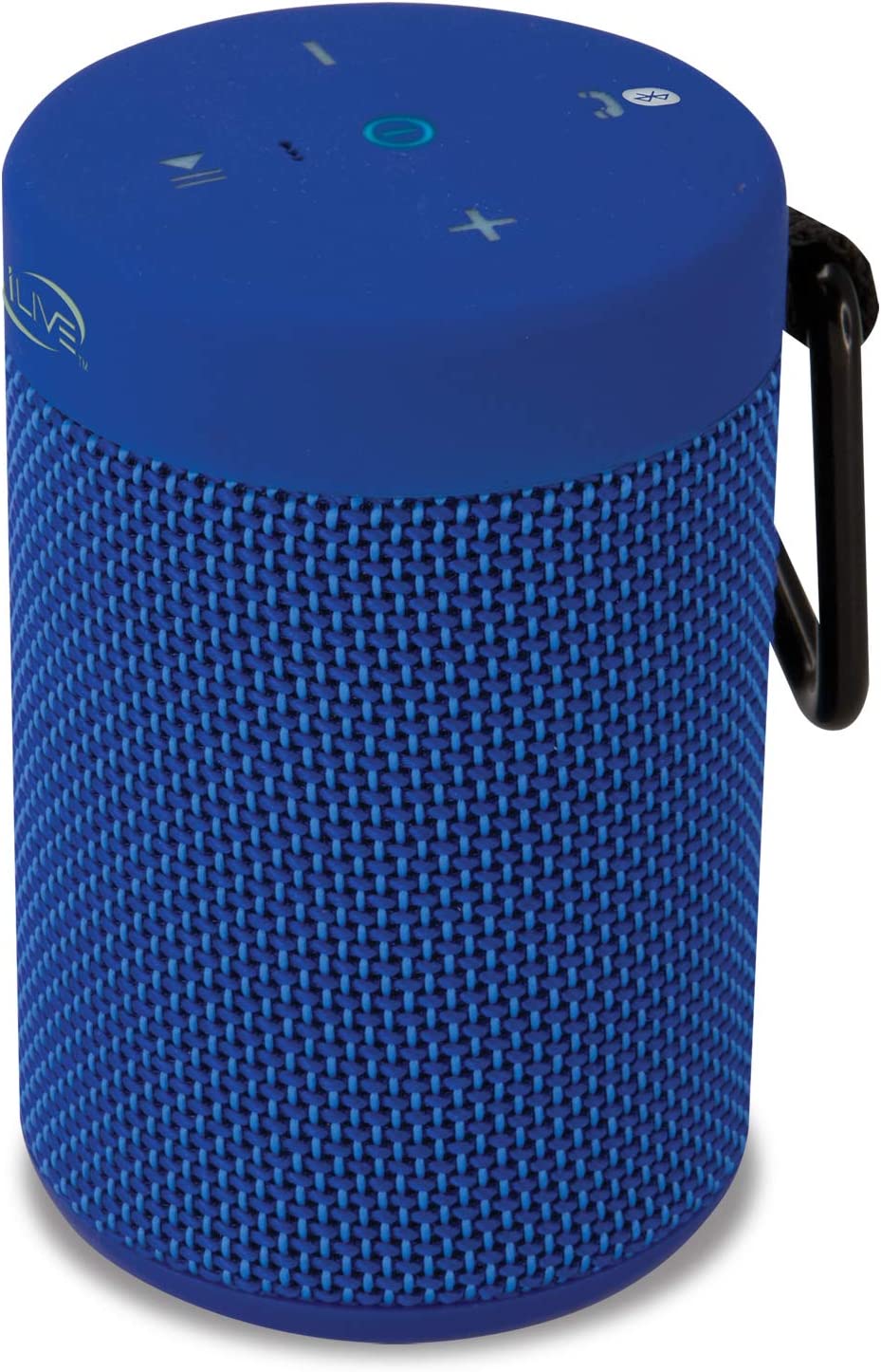 iLive Waterproof Fabric Wireless Speaker, 2.56 x 2.56 x 3.4 Inches, Built-in Rechargeable Battery, Blue (ISBW108BU)