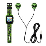 Playzoom Kids Smartwatch &amp; Earbuds Set - Video Camera Selfies STEM Learning Educational Fun Games, MP3 Music Player Audio Books Touch Screen Sports Digital Watch Fun Gift for Kids Toddlers Boys Girls PlayZoom 2 W/Earbuds Black/Green Alien