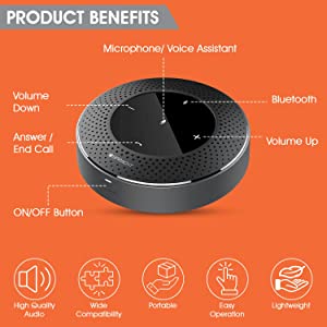 Spracht Conference Mate Pro Speaker, Conference Speaker, Conference Microphone, 6 Mics, 360° Omnidirectional Microphone Intelligent DSP Noise Reduction for Video Meeting, Bluetooth 5 Speaker
