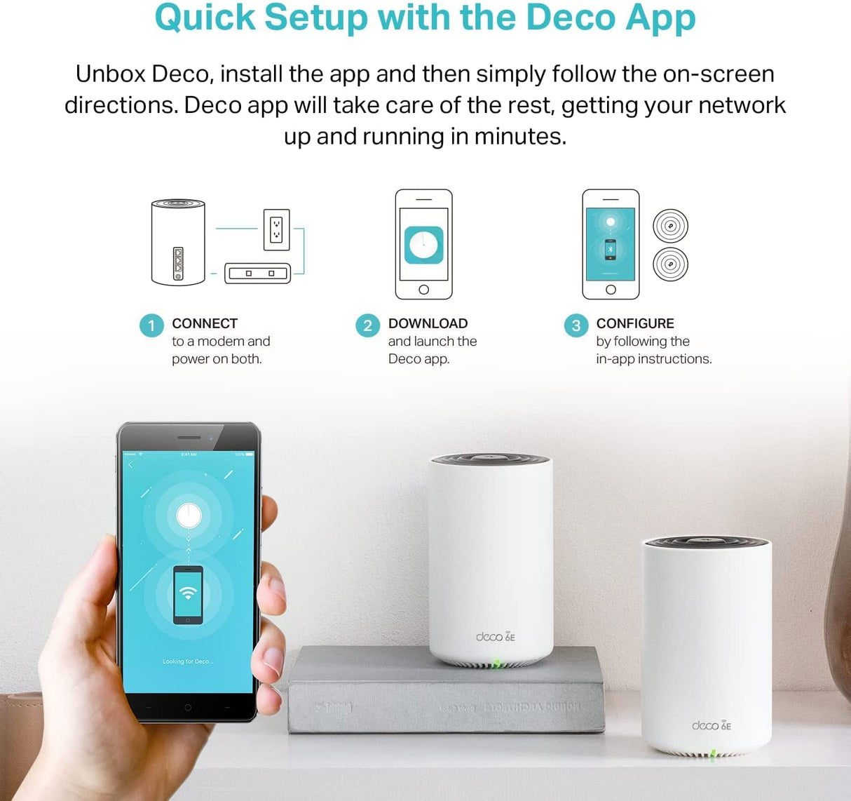 TP-Link Deco AXE5400 Tri-Band WiFi 6E Mesh System (Deco XE75) - Covers up to 7,200 Sq.Ft, Replaces WiFi Router and Extender, AI-Driven Mesh, New 6GHz Band, 3-Pack WiFi 6E|AXE5400
