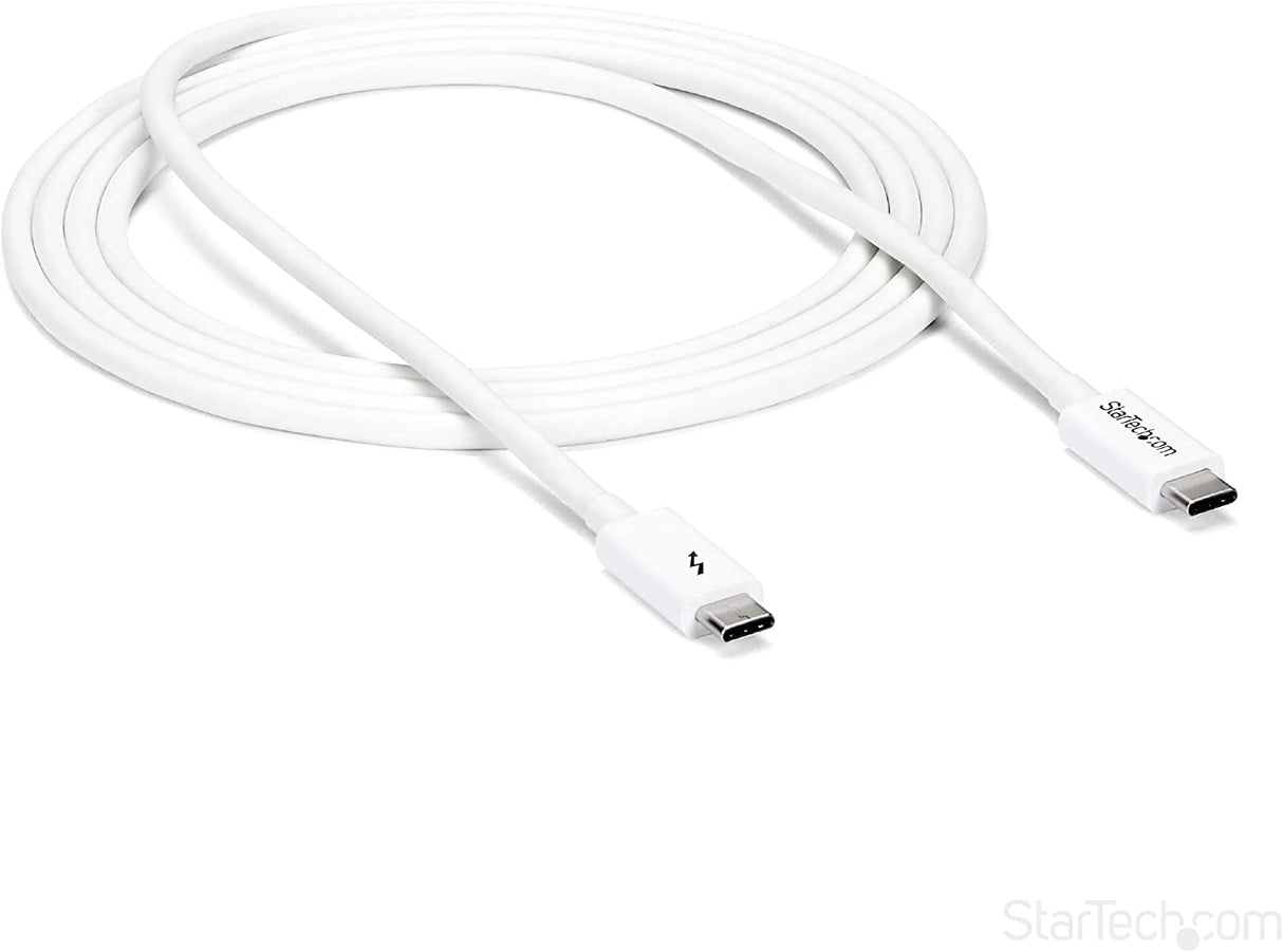 StarTech.com 20Gbps Thunderbolt 3 Cable - 6.6ft/2m - White - 4k 60Hz - Certified TB3 USB-C to USB-C Charger Cord w/ 100W Power Delivery (TBLT3MM2MW) 6ft 20Gbps | White