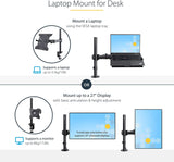 StarTech.com Laptop Desk Mount - Monitor and Laptop Mount - Displays up to 34in (8kg/17.6lb) &amp; Laptops (4.5kg/9.9lb) - Articulating VESA Laptop Tray Arm - Clamp / Grommet Mount (A-Laptop-Desk-Mount) Black Dual Joint Arm - Monitor or Laptop