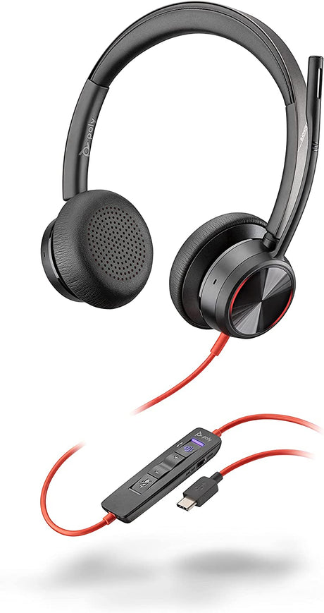 Poly - Blackwire 8225 Wired Headset with Boom Mic (Plantronics) - Dual-Ear (Stereo) Computer Headset - USB-C to Connect to your PC/Mac - Active Noise Canceling-Works with Teams (Certified), Zoom &amp;more USB-C Teams Version