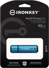 Kingston IronKey Vault Privacy 50 32GB Encrypted USB | FIPS 197 | AES-256bit | BadUSB Attack Protection | Multi-Password Options | IKVP50/32GB