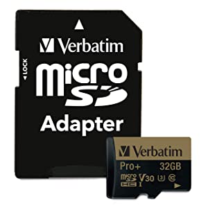 Verbatim 32GB Pro Plus 600X microSDHC Memory Card with Adapter, UHS-I V30 U3 Class 10 32GB Pro+
