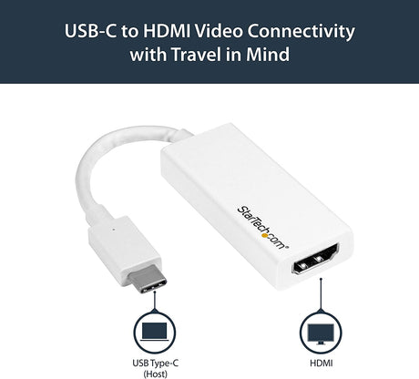 StarTech.com USB C to HDMI Adapter - White - 4K 60Hz - Thunderbolt 3 Compatible - USB Type C to HDMI Dongle Converter (CDP2HD4K60W) White 4K 60Hz