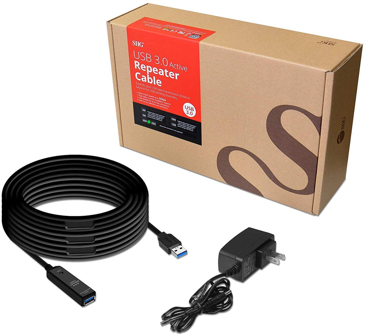 SIIG USB 3.0 Active Repeater Cable 25-Meters - Active Extension Cable (JU-CB0D11-S1)