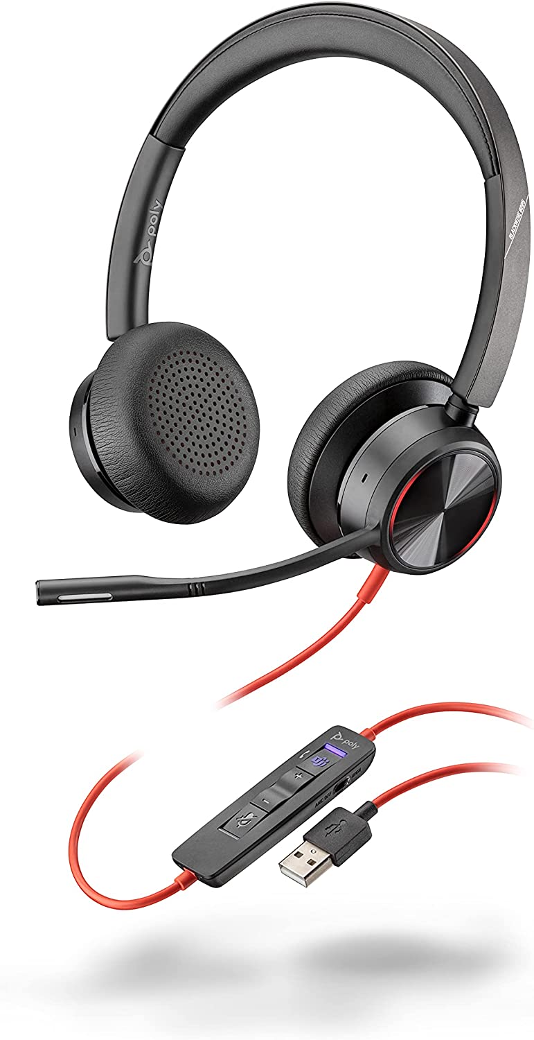 Poly - Blackwire 8225 Wired Headset with Boom Mic (Plantronics) - Dual-Ear (Stereo) Computer Headset - USB-A to Connect to your PC/Mac - Active Noise Canceling-Works with Teams (Certified), Zoom &amp;more USB-A Teams Version