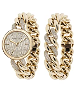 Kendallkylie KENDALL + KYLIE Ladies Quartz Movement Chain Link Watch and Bracelet Set Gold