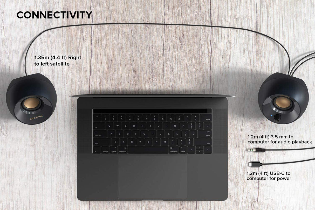 Creative Pebble V2 - Minimalistic 2.0 USB-C Powered Desktop Speakers, 3.5 mm AUX-in, Up to 8W RMS Power for Computers and Laptops, Type-A Adapter Included and Extended Cable (Black) 2.0 USB-C Speaker (Black)