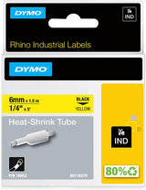 DYMO Industrial Heat Shrink Tubes for DYMO Industrial RhinoPro Label Makers, Black on Yellow, 1/4" (18052) Black on White 3/4" (19MM)