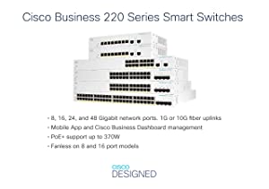 CISCO DESIGNED Business CBS220-24P-4G Smart Switch | 24 Port GE | PoE | 4x1G SFP | 3-Year Limited Hardware Warranty (CBS220-24P-4G-NA) 24-port GE / PoE+ / 195W / 4 x GE uplinks Smart Switch
