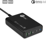SIIG 100W Dual USB-C PD 3.0 &amp; QC 3.0 Combo Power Charger -Black, USB-C Charger,2X PD 3.0 USB-C + 2X QC 3.0 USB-A,for MacBook,iPad,iPhone,XPS,Galaxy and More Phone/Laptop/Tablet AC-PW1N11-S1