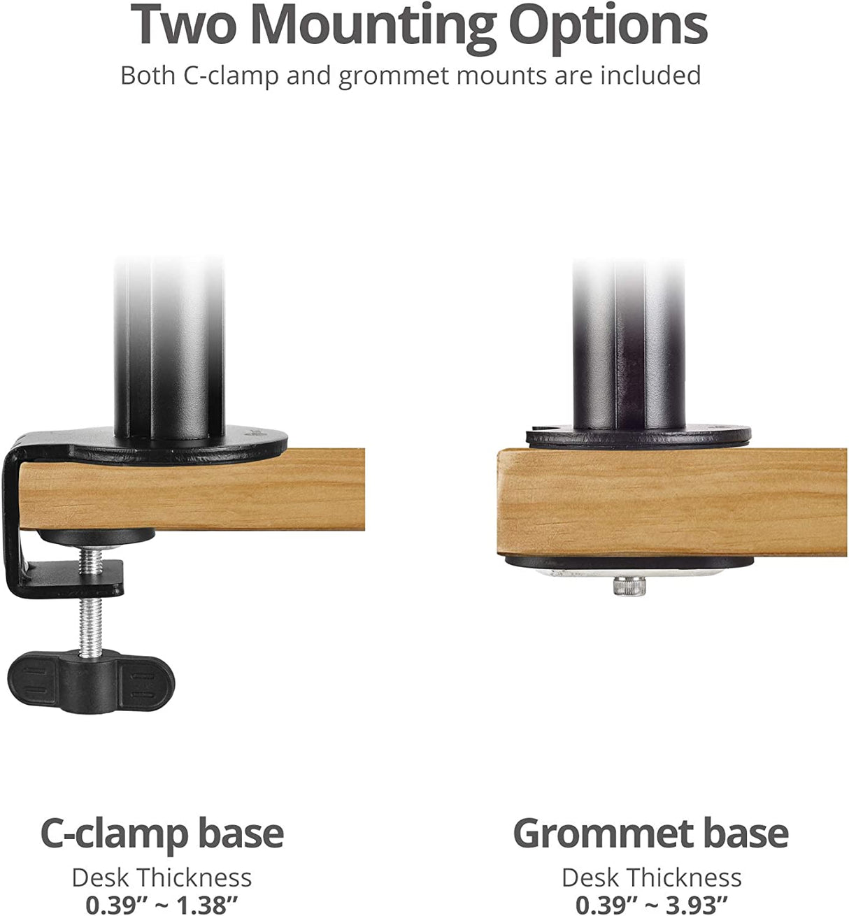 SIIG Dual Monitor Desk Mount, Replaceable Articulating Arm, 14" to 30", Fully Adjustable, Fits Flat/Curved Monitor, Load Bearing 17.6 lbs max Each, VESA 75x75 100x100, C-Clamp &amp; Grommet(CE-MT3E11-S1)