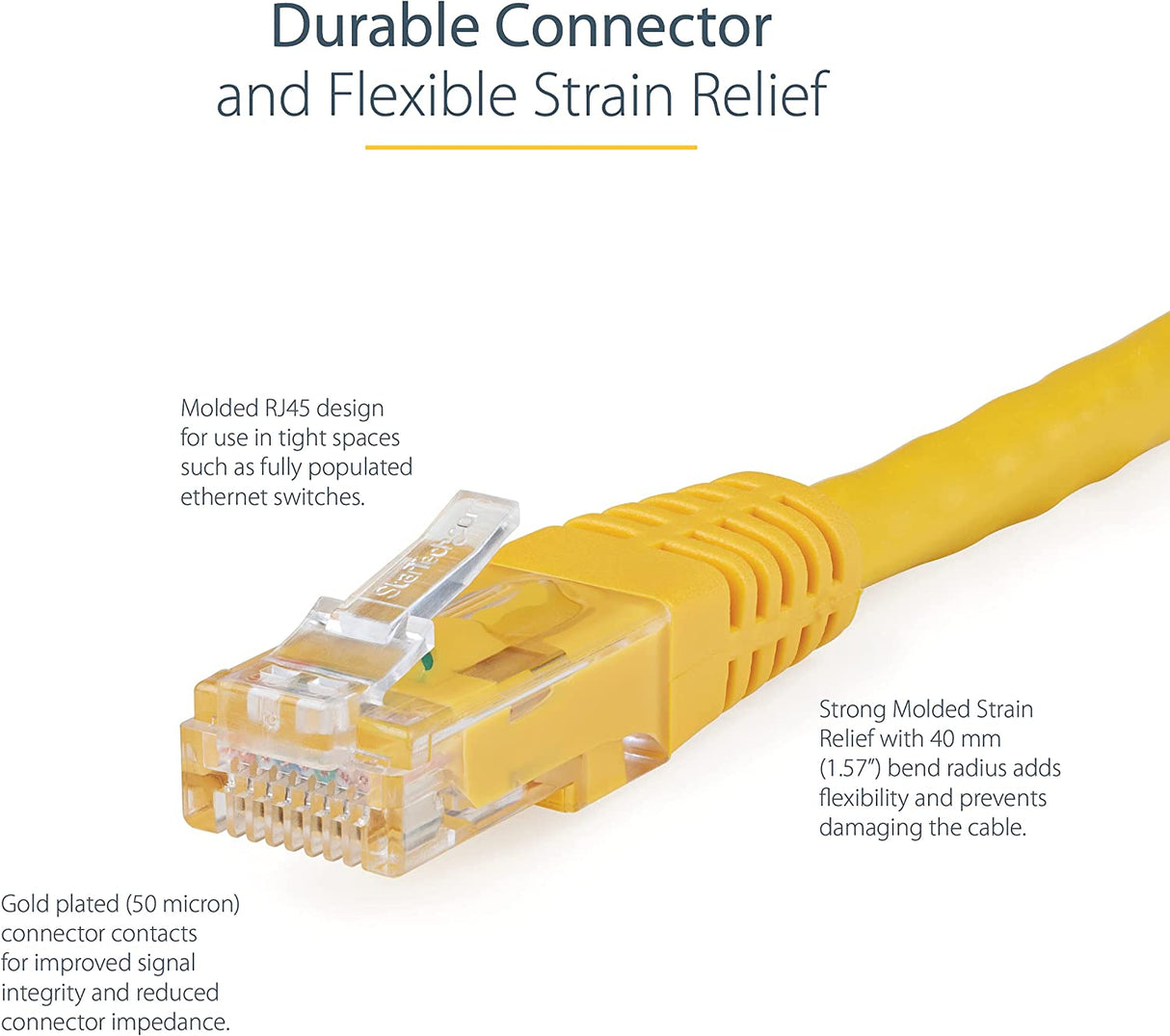 StarTech.com 20ft CAT6 Ethernet Cable - Yellow CAT 6 Gigabit Ethernet Wire -650MHz 100W PoE++ RJ45 UTP Molded Category 6 Network/Patch Cord w/Strain Relief/Fluke Tested UL/TIA Certified (C6PATCH20YL) Yellow 20 ft / 6 m 1 Pack