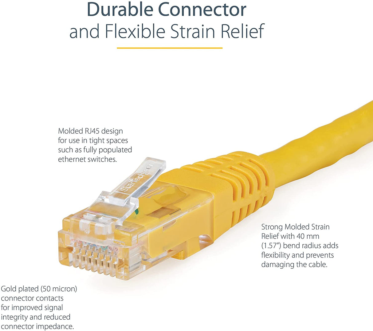 StarTech.com 6ft CAT6 Ethernet Cable - Yellow CAT 6 Gigabit Ethernet Wire -650MHz 100W PoE++ RJ45 UTP Molded Category 6 Network/Patch Cord w/Strain Relief/Fluke Tested UL/TIA Certified (C6PATCH6YL) Yellow 6 ft / 1.82 m 1 Pack