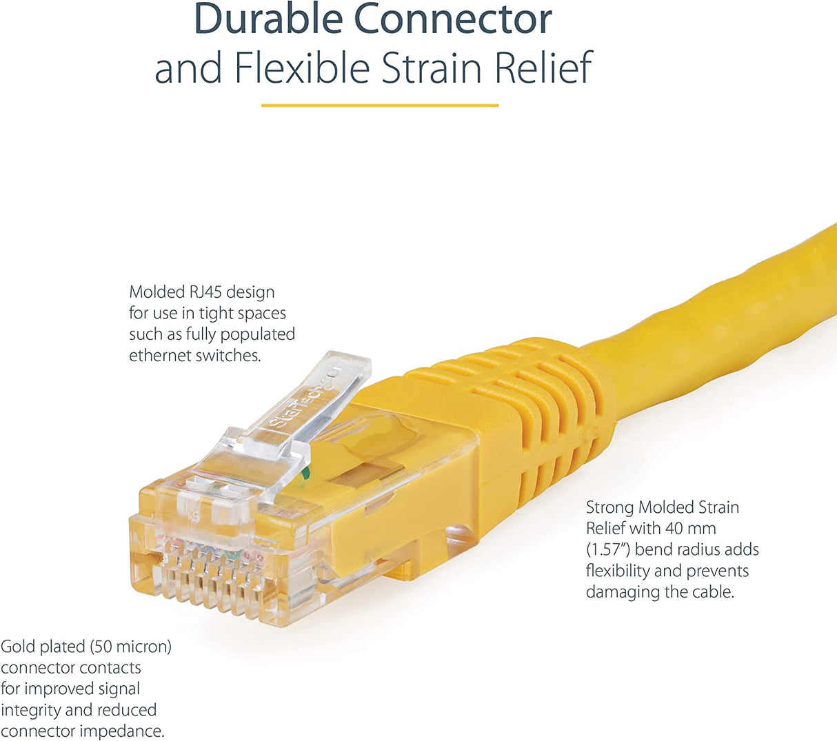 StarTech.com 4ft CAT6 Ethernet Cable - Yellow CAT 6 Gigabit Ethernet Wire -650MHz 100W PoE++ RJ45 UTP Molded Category 6 Network/Patch Cord w/Strain Relief/Fluke Tested UL/TIA Certified (C6PATCH4YL) Yellow 4 ft / 1.22 m 1 Pack