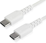 StarTech.com 2m USB C Charging Cable - Durable Fast Charge &amp; Sync USB 2.0 Type C to USB C Laptop Charger Cord - TPE Jacket Aramid Fiber M/M 60W White - Samsung S10 S20 iPad Pro MS Surface (RUSB2CC2MW) White 2m