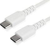 StarTech.com 1m USB C Charging Cable - Durable Fast Charge &amp; Sync USB 3.1 Type C to USB C Laptop Charger Cord - TPE Jacket Aramid Fiber M/M 60W White - Samsung S10 S20 iPad Pro MS Surface (RUSB2AC1MW)