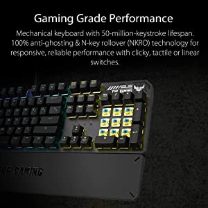 ASUS Mechanical PC Gaming Keyboard for PC - TUF K3 | Programmable Onboard Memory | Dedicated Media Controls, Aura Sync RGB Lighting | Detachable Magnetic Wrist Rest | Highly Durable | Black