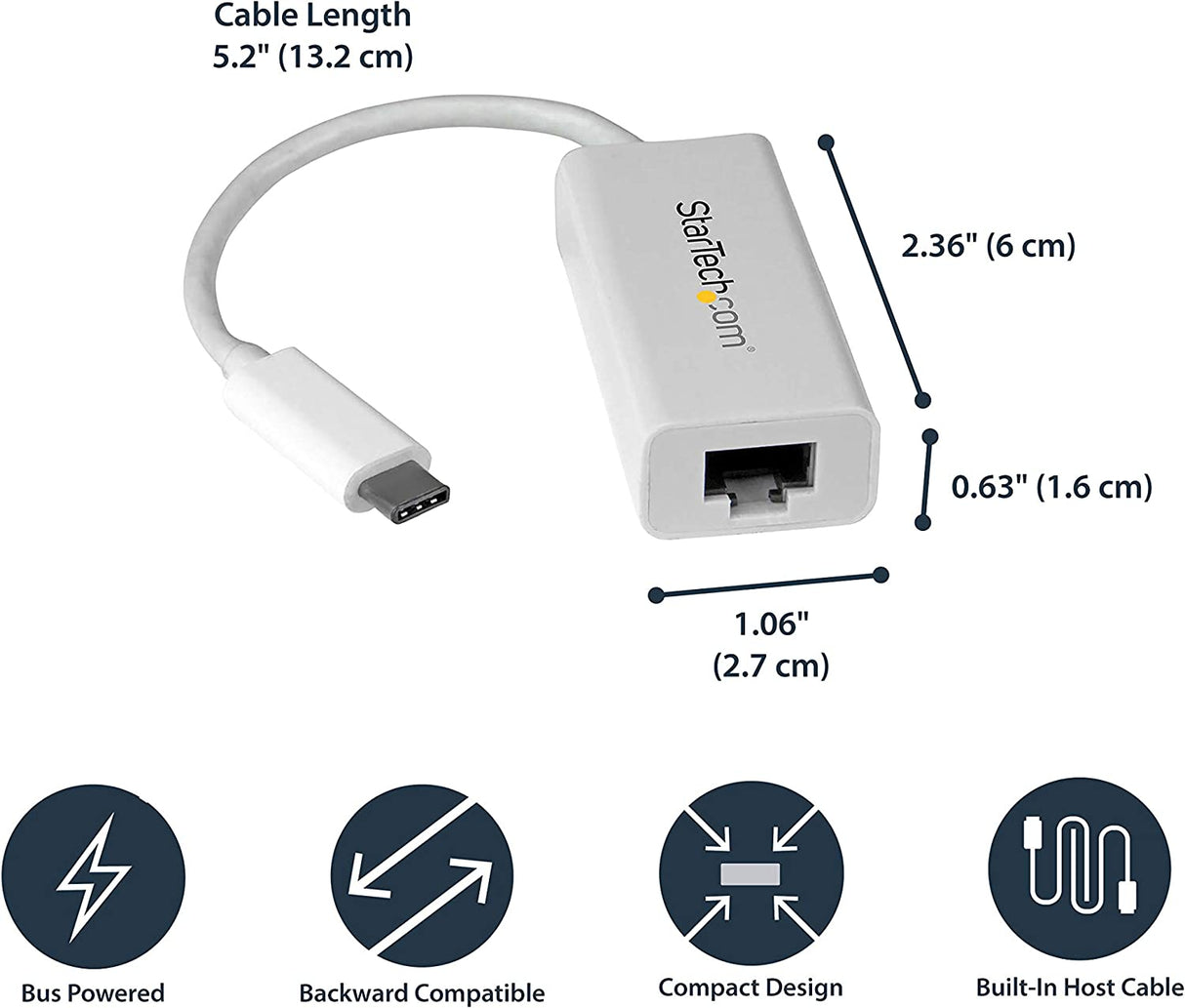 StarTech.com USB C to Gigabit Ethernet Adapter - White - USB 3.1 to RJ45 LAN Network Adapter - USB Type C to Ethernet (US1GC30W) White Standard (White) Adapter