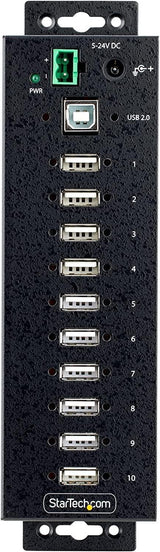 StarTech.com 10-Port Industrial USB 2.0 Hub, Rugged USB Hub w/ESD Level 4 Protection, DIN/Wall/Desk-Mountable USB-A Hub, USB Port Expander w/Lockable Ports, USB Expansion Hub (USB210AIND-USB-A-HUB) 10 port Industrial Temperature range